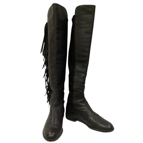 Stuart Weitzman 5050 Fringe Over The Knee Boot In Black Nappa Leather Size 7 - Picture 9 of 16